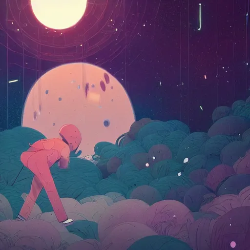 Image similar to A rabbit full of hope, looking for a black hole in an infinite time loop by Victo Ngai and Ghibli andlisk feng and atey ghailan