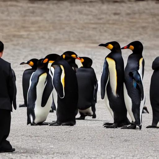 Prompt: A photo of a mafia meeting between penguins wearing pinstripe suits