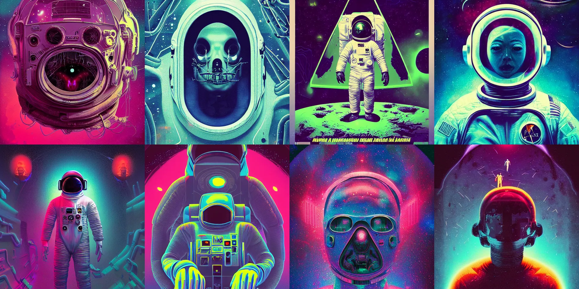 Image similar to astronaut, horror poster 9 0 s, cosmic horror, abstract, ghostly, arcade, duotone, poltergeist, lets get weird, intricate, elegant, highly detailed, digital painting, artstation, smooth, sharp focus, art by beeple and mike winkelmann, ultraviolet colors,