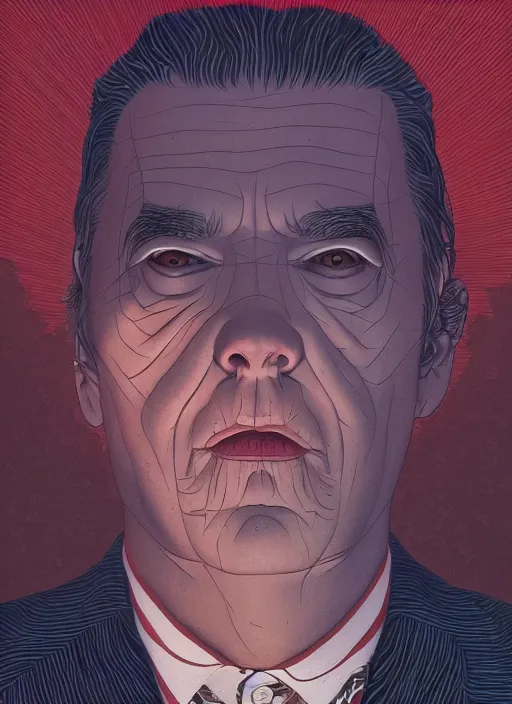 Image similar to Twin Peaks movie poster artwork by Michael Whelan and Tomer Hanuka, Rendering of the Illuminati, from a scene from Twin Peaks, clean, full of detail, Matte painting, trending on artstation and unreal engine