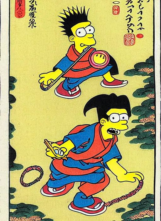 Image similar to bart simpson as a yokai illustrated by kawanabe kyosai and toriyama sekien