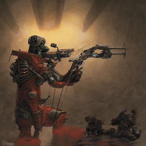 Image similar to anthropomorphic shiba inu, holding sniper riffle skullknight, standing, cementary, scifi, 3 d render, masterpiece, red aura, by donato giancola and greg rutkowski and wayne barlow and zdzisław beksinski, realistic face