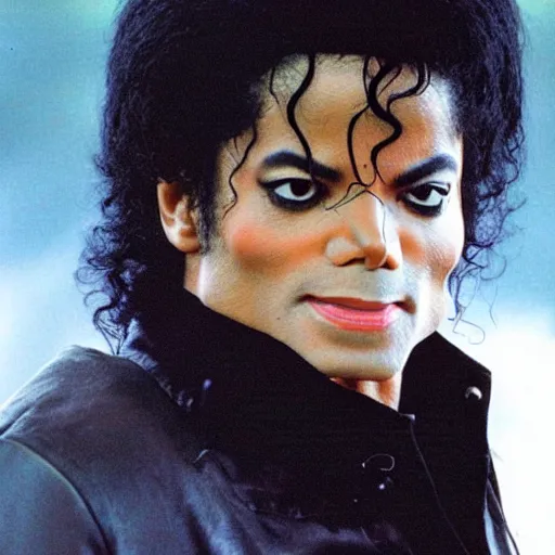 Image similar to cold serious Michael Jackson points at you with anger