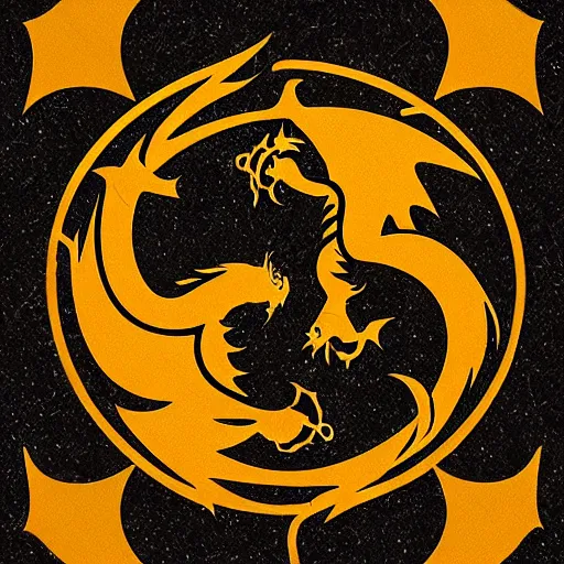 Prompt: logo of a dragon and a wizard