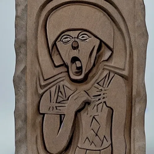 Prompt: a carving of a man shouting, Papyrus Harris I style.