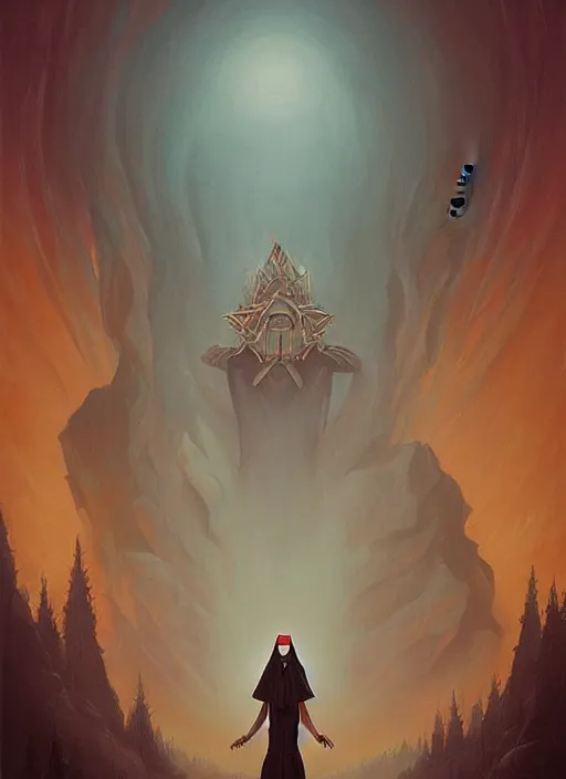 Image similar to Twin Peaks artwork Emma Watson nun about to enter the Black Lodge by Peter Mohrbacher