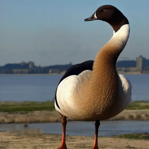 Image similar to gigachad anthro goose. big muscles. strong beak. the goose she tells you not to worry about