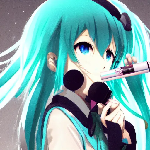 Prompt: hatsune miku smoking a vape pen, smoke coming out of her mouth, artstation, 4 k