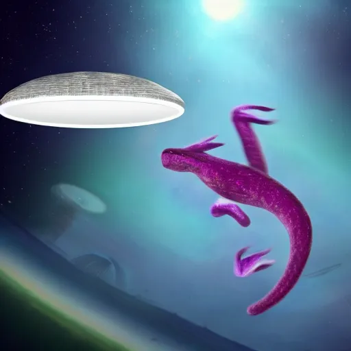 Image similar to yipyips flying a ufo through space