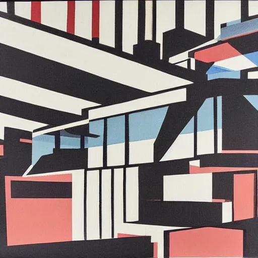 Image similar to a bauhaus style painting of a night club