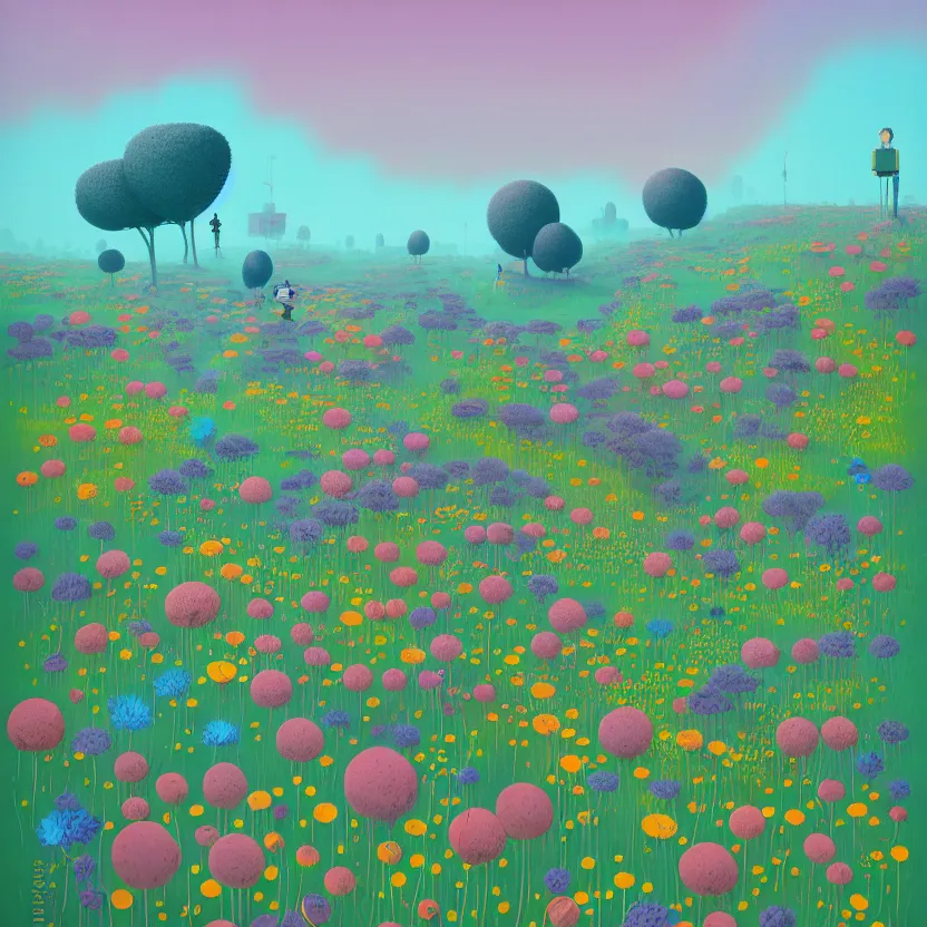 Prompt: ( ( ( gediminas pranckevicius ) ) ), stillness travel arrival wild flower garden summer morning, very coherent and colorful high contrast art by simon stalenhag james gilleard floralpunk screen printing woodblock, dark shadows, pastel color, hard lighting