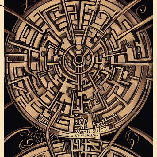 Image similar to amazing maze labyrinth steampunk style by albert gleizes and by hilma klint, hd, artstation, alive colors