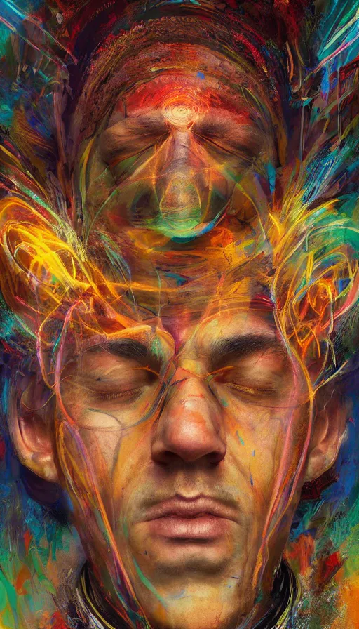 Image similar to portrait of a digital shaman, by sam spratt