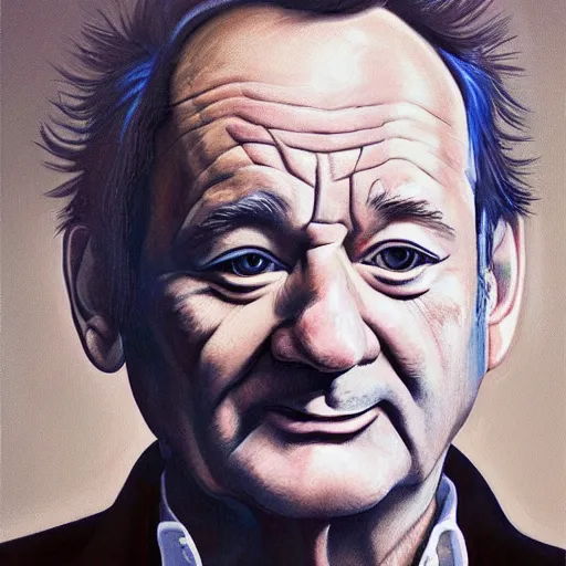 Prompt: close up portrait of bill murray painted by bobby chiu