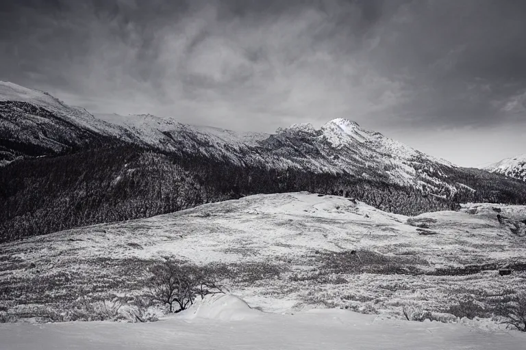 Image similar to landscape in snowy mountain by benjamin hardman