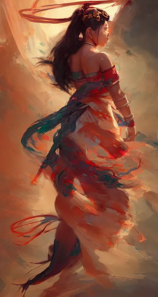 Prompt: beautiful asian ethnic warrior girl, digital illustration by ruan jia on artstation, outlined by whirling illuminated neon lines and fine lines swirling in circles by jesper ejsing and rhads and makoto and shinkai and lois van baarle, digital art, trending on artstation