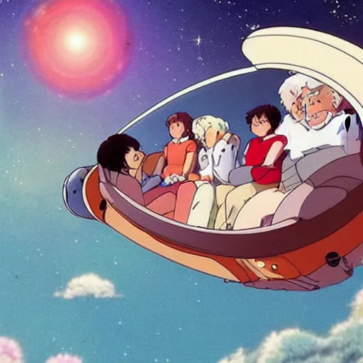 Image similar to couch flying through outer space studio ghibli