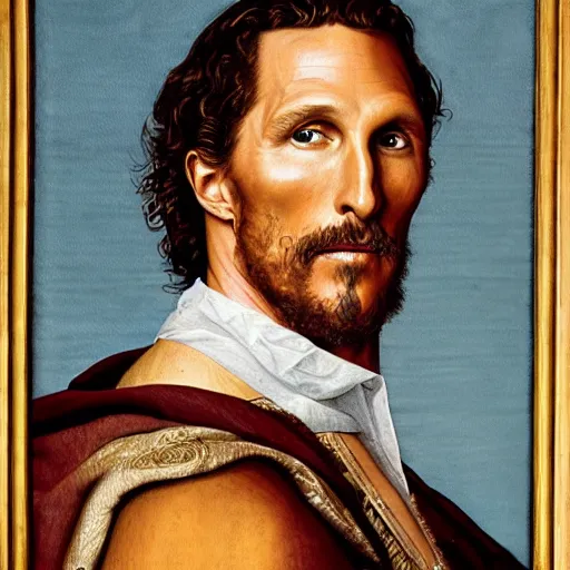 Image similar to a renaissance style portrait painting of Matthew McConaughey