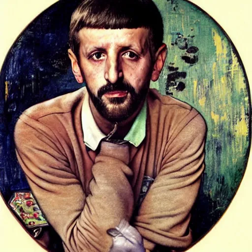 Image similar to portrait of Ringo Starr (1965), by Norman Rockwell