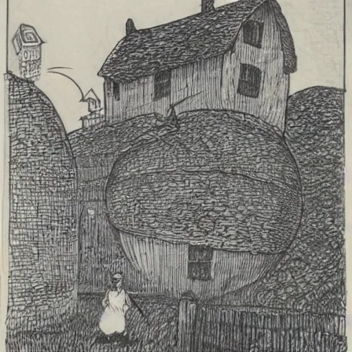 Prompt: house in a giant apple in the style of Théophile Steinlen (1859–1923), Swiss/French painter and print-maker