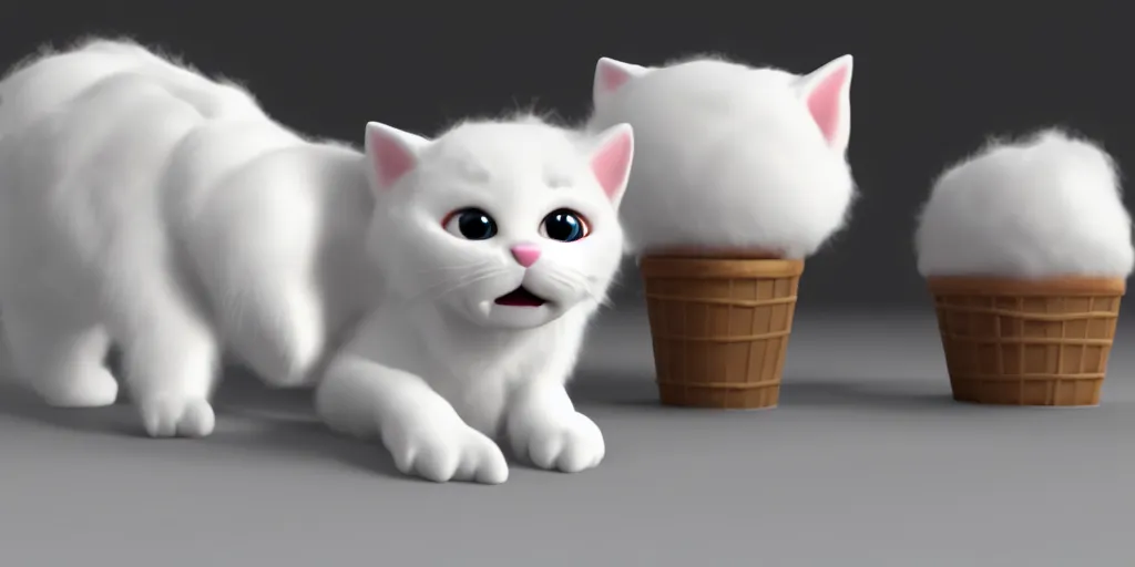 Prompt: marshmallow fur white kitten ice cream, 3 d render, 8 k, pixar style