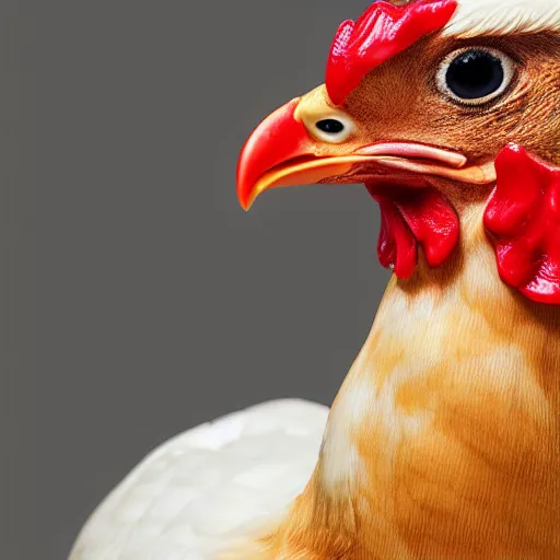 Image similar to a closeup portrait of an antropomorphic chicken wearing a suit, photorealistic