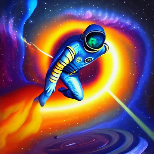 Image similar to spaceman superhero isometric scifi astral spirit space journey in oil painting, pulled into the spiral vortex, trending on artstation, award winning, emotional, highly detailed ethereal isometric surrealist art