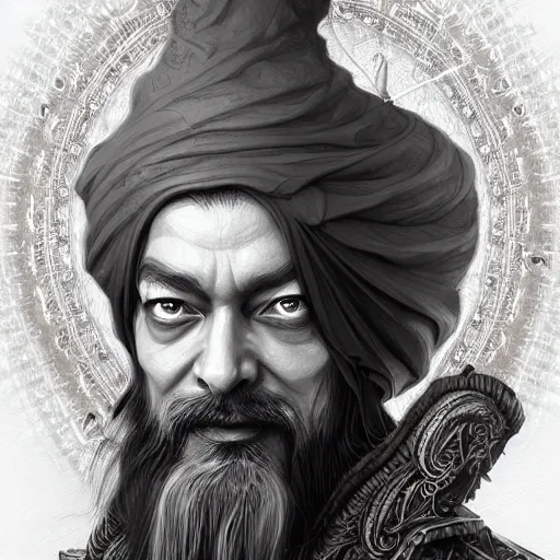 Prompt: Portrait of Osho, D&D, fantasy, intricate, highly detailed, digital painting, trending on artstation, sharp focus, illustration, style of Stanley Artgerm