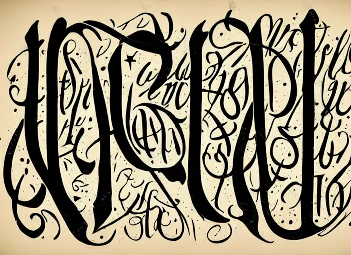 Prompt: beautiful handwriting style lettering, medieval blackletter, decorative