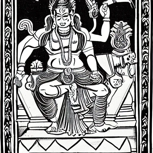 Image similar to comic book illustration of a muscular lord shiva removing the head of his son ganesha, holding an elephant head on his hand