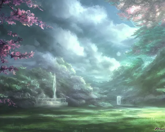 Image similar to a vapor realm. scenery art. pixiv scenery art.