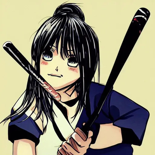 Prompt: girl with baseball bat in manga style