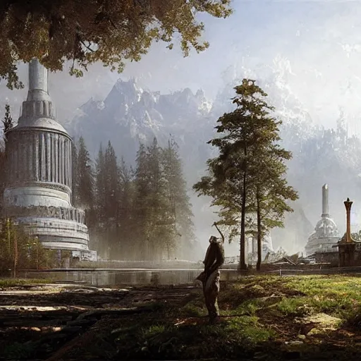 Prompt: infinite source of energy powers a utopian city, Ivan Shishkin and Greg Rutkowski