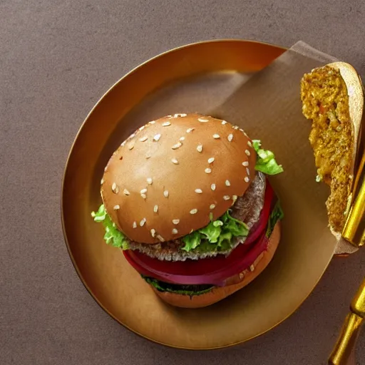 Prompt: a golden burger