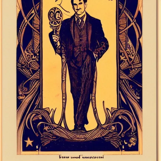 Image similar to ted cruz portrait by louis - theophile hingre, zodiac, tarot cards, planets, ethereal, art nouveau