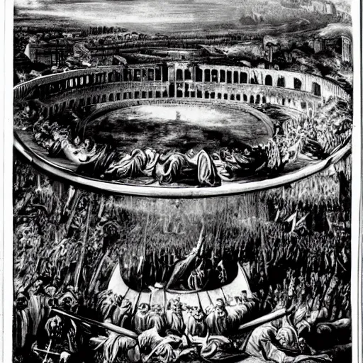 Image similar to The fall of Rome from the Emperor\'s perspective, high atop the throne.