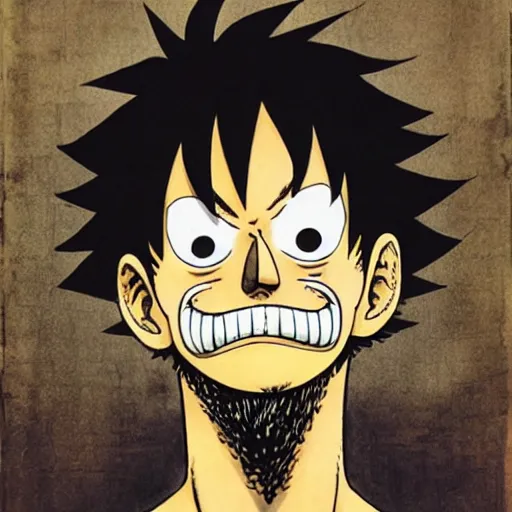 Image similar to [ luffy mustache ] ( by kim jung gi ) ( by george morikawa ) ( by kentaro miura ) ( by eiichiro oda )