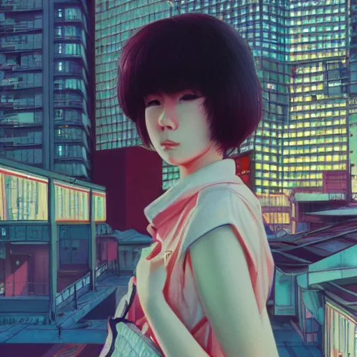 Image similar to 1 9 8 0 s japanese girl in a city pop city, hyper detailed, 8 k, trending, in artstation, digital painting, studio quality, cryengine, character design, smooth, sharp focus