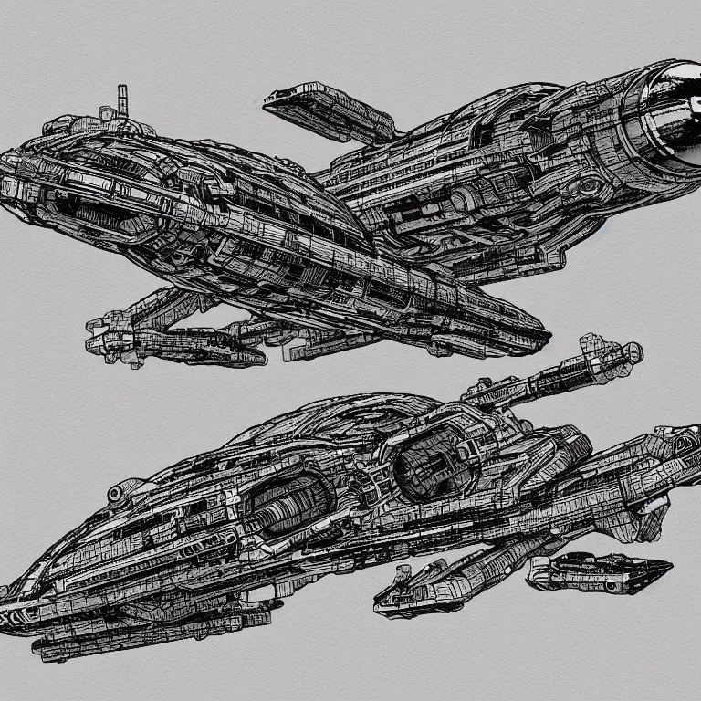 Prompt: highly detailed spaceship by tetsuro kimura