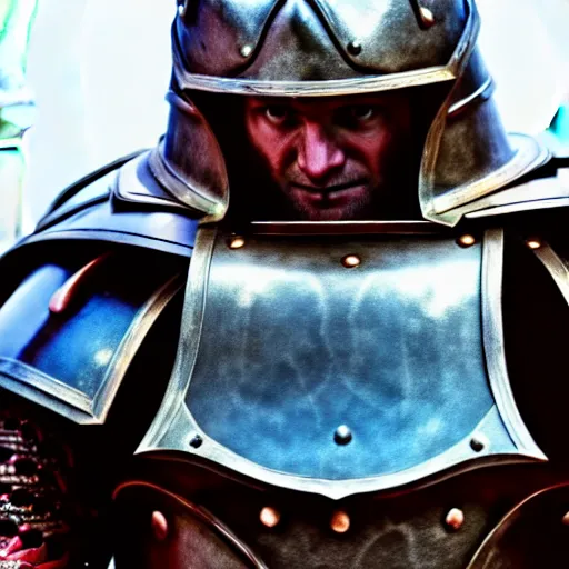 Image similar to a minotaur wearing plate armor and holding a mace, high resolution film still, 4k, HDR lighting, film by Thor Freudenthal and Chris Columbus