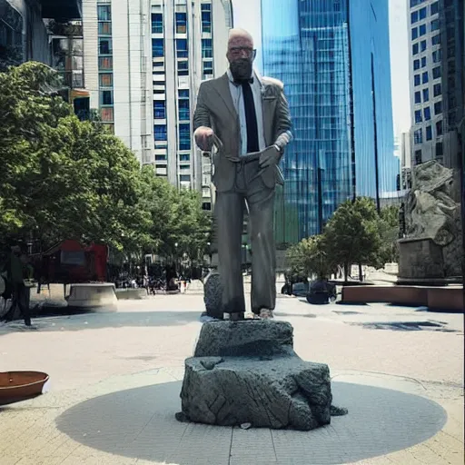 Image similar to a statue of walter white in the middle of the city that is getting praised by some people by greg rutkowski