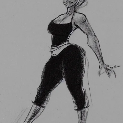 Image similar to milt kahl sketch of thick cuban girl wearing black yoga pants