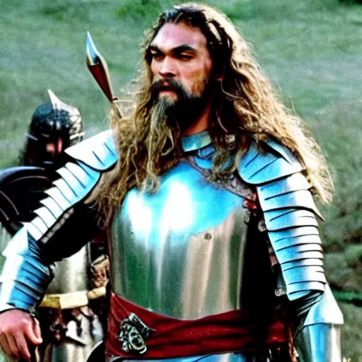 Prompt: jason momoa as a knight who says ni in monty python and the holy grail ( 1 9 7 5 )