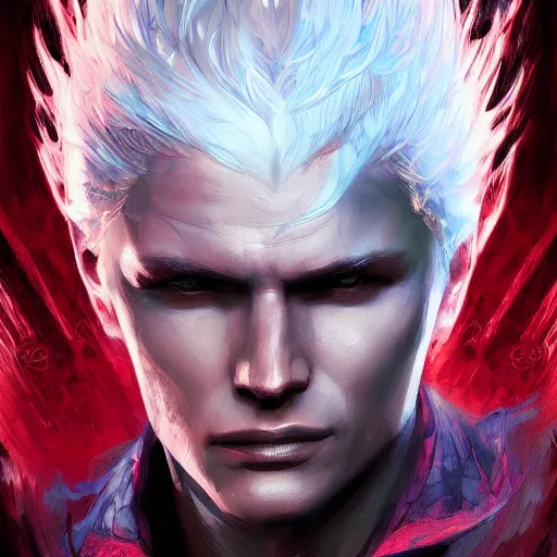 Portrait of vergil from devil may cry 5 with a haunting blue background