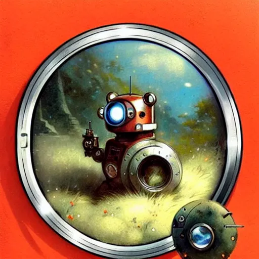 Prompt: adventurer ( ( ( ( ( 1 9 5 0 s retro future robot android time porthole portal window. muted colors. ) ) ) ) ) by jean baptiste monge!!!!!!!!!!!!!!!!!!!!!!!!! chrome red