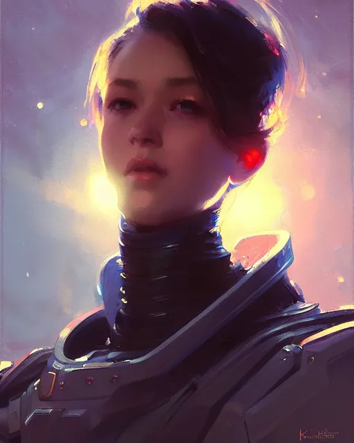 Image similar to a potrait of a space fanstasy knight, fine details. night setting. realistic shaded lighting poster by ilya kuvshinov katsuhiro, artgerm, jeremy lipkin and michael garmash, unreal engine, radiant light, detailed and intricate environment, digital art, trending on art station