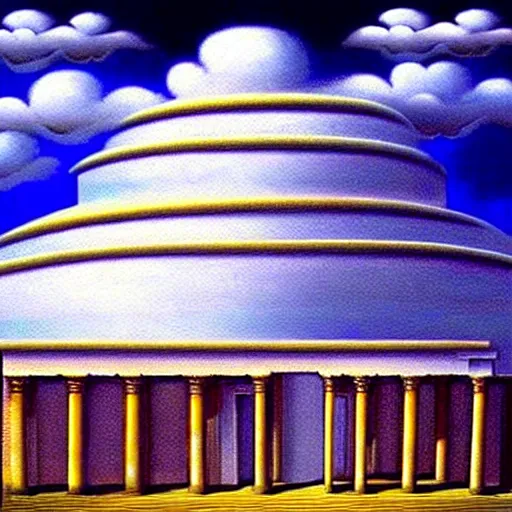 Image similar to hidden imagery incredible digital art optical illusion, superb detailed clouds shaped like the second temple in jerusalem, awe inspiring, masterpiece surrealism