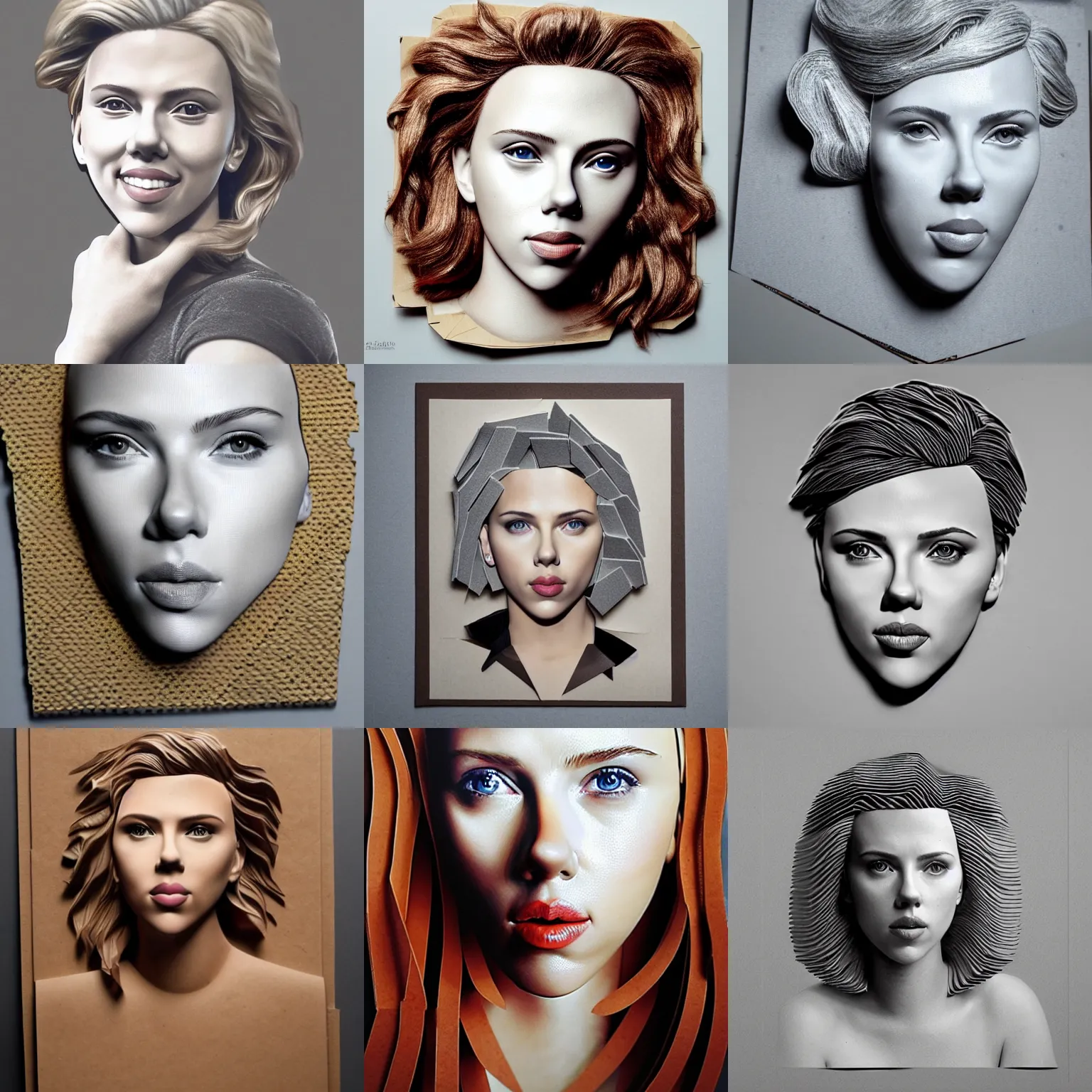 Prompt: scarlett johansson made out of cardboards, photorealistic, photo, product, 4 k, gallery