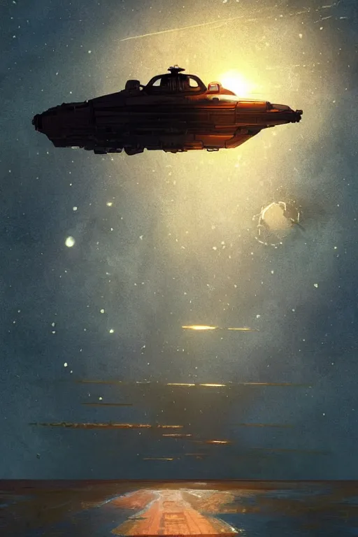 Prompt: long shot from behind of rusty spaceship floating alone in space silhouetted against the sun, dramatic backlighting, golden hour, kodachrome, high contrast, highly detailed, sharp focus, digital painting, concept art, illustration, octane render, trending on artstation, art by greg rutkowski + greg hildebrandt + alphonse mucha