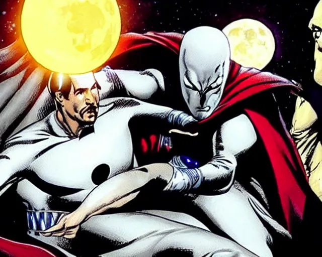 Prompt: still of moon knight vs dr. strange, in the tv marvel series moon knight